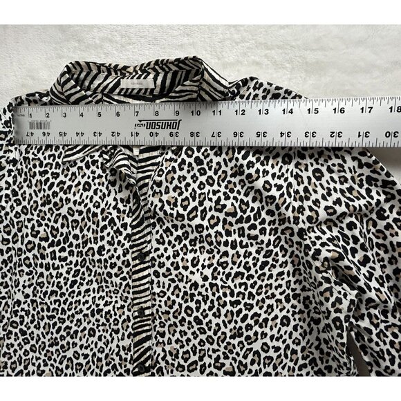 Chico's Womens Leopard Tiger Print 3/4 Flip Cuff Button Up No Iron Shirt Size 1 - Picture 5 of 7
